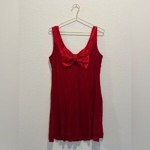 Jonathan Martin Red Christmas Dress with Bow front Detail 100% silk mini midi